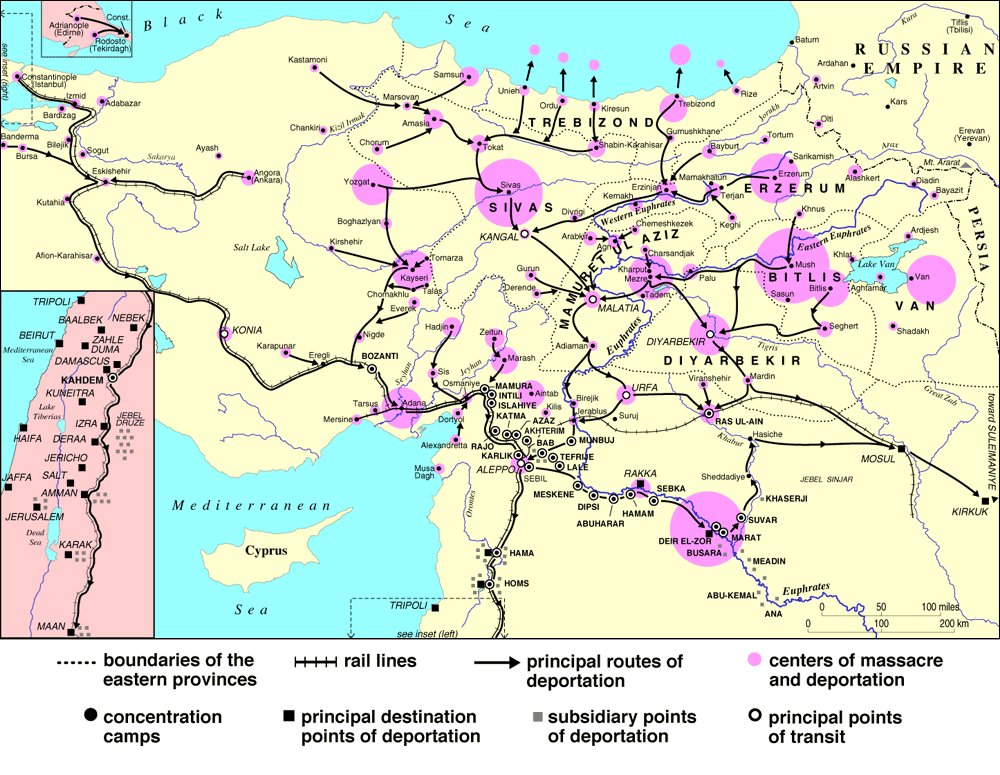 Map of Armenian Genocide in Ottoman Empire (1915)